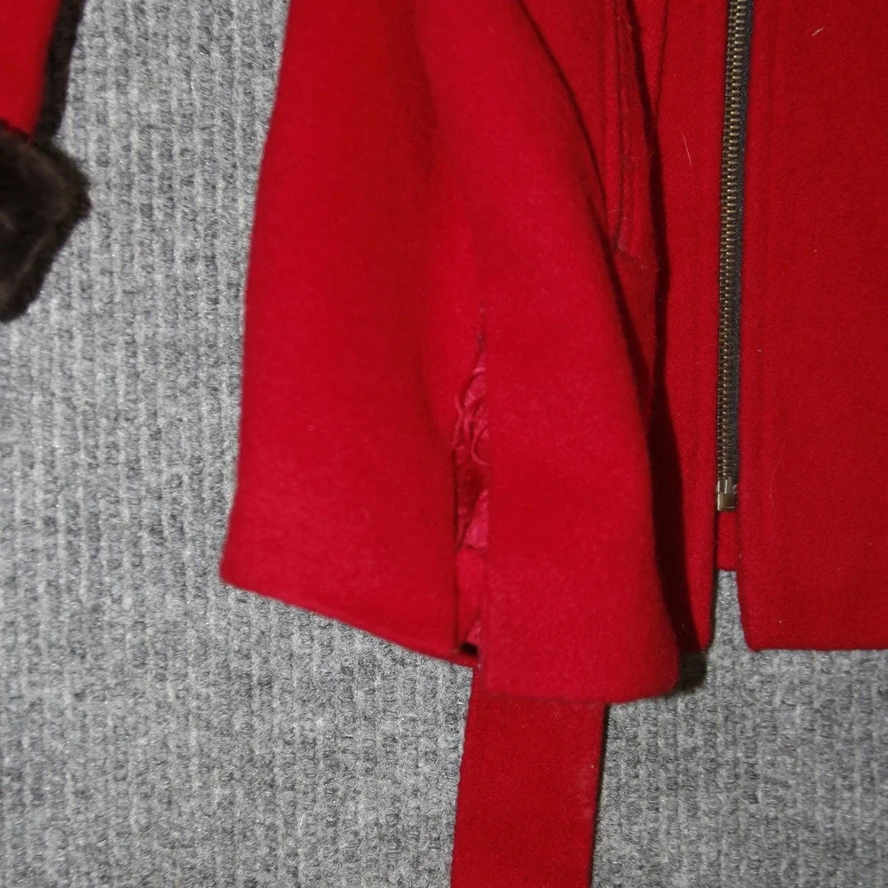 Vintage‎ Jonathan Michael Coat Women 48 Red Wool Blend Faux Fur Trim Belted Zip